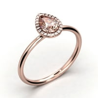 Prekrasna Art Deco 1. Carat Pear Reit Pristupačni morganitni i dijamantski moissitni prsten za angažman, klasični vjenčani prsten u 10K čvrstih ruža zlata, osnivačke prsten, oblogom