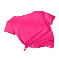 Ležerne prilike pune V-izrezom kratkih rukava vruće ružičaste ženske majice