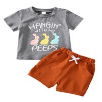 Jamlynbo Toddler Baby Boy Easter Bunny Outfits Pismo Majica za ispis + nacrtavanje kratkih hlača Summer
