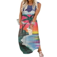 Dame Ljeto plaža Sundress cvjetni print Custor haljina bez rukava duge maxi haljine Bohemian Party Style
