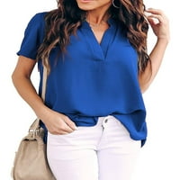 Maytalsoy ženska majica V izrez šifon bluza s kratkim rukavima puni boja casual top, bijeli, xl plavi