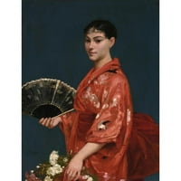 Frank Buchser Black Modern Framed Museum Art Print pod nazivom - Mlada žena u crvenom kimonu