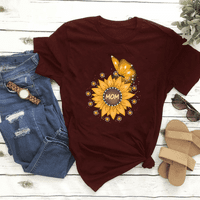 LANNGER HOMENG HONGE rukav okrugli ovratnik Slatka suncokret grafički ispisane ležerne majice Ženske