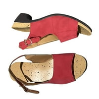 Giligiliso Clearence Ugodne elegantne cipele sa niskim kruničkim cipelama za žene Ljetne cipele s debelim petom pumpe kopče Otvori prste casual cipele crvene boje