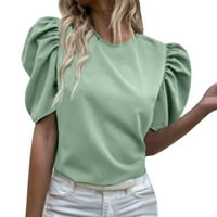 Plus veličine za žensku čvrstu boju casual okrugla vrata majica puff rukav vrhovi rušine elegantne ljetne