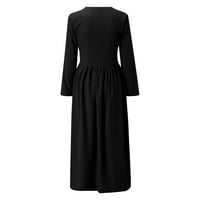 Maxi haljine za žene casual dugih rukava V-izrez Solid Color proretna haljina crna xl