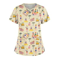 Žene ljetne vrhove posada vrata ženske bluze na platnu odjeću cvjetne majice s kratkim rukavima žuta