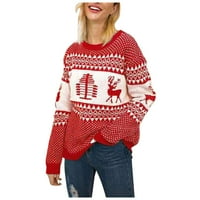 Ženski božićni džemper s dugim rukavima O-izrez Božićno drvce pleteći džemper vrhovi