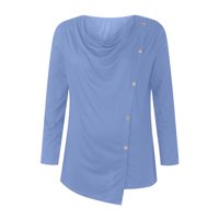 Vrhovi za žene s dugim rukavima Crewneck Gumb SOLIDREGE Ležerne bluza Plava 2xl