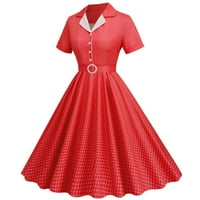 Ženske oblače V-izrez Solid A-line srednje dužine Ležerne haljine kratkih rukava Crvena s