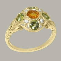 Britanci izrađeni čvrstim zlatnim prstenom od 10k sa prirodnim citvornim i peridot ženskim zaručničkim