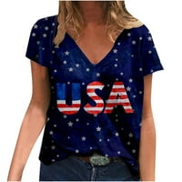 4. četvrtina jula Patriotska moda Ženska povremena majica Star tiskali V-izrez kratkih rukava s kratkim