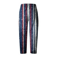 Capri pantalone za žene obrezane hlače Nezavisni dan Ispis Elastični struk Tulip Hem pamučne posteljine