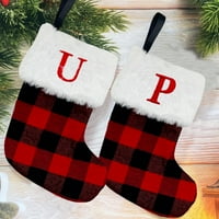 Xinhuadsh božićne čarape Privjesak pisma vezena vintage crvena i crna rešetka uzorka Božićne čarape