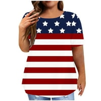 Bluze za žene srušeno ležerno ljeto 4. jula Američka zastava plus veličina labava bluza za bluzu kratkih