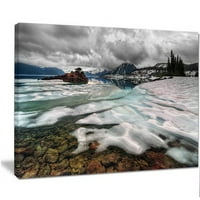 Dizajnerska umjetnost 'Frozen Mountain Lake Shore' Fotografski otisak na zamotanom platnu