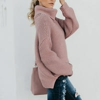 Dupljivi džemperi za žene Cleariance Casual duge rukave Turtleneck Pulover pulover punog boja gornji ružičasti veličine 2xl