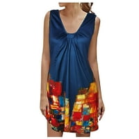 Midi haljine za žensku košulju Dress V-izrez bez rukava Floral Blue XXL