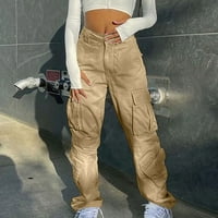 Voncos klirence hlače žene - Ženska ulična stil modni dizajn Sense Multi džepni kombinezon za crtanje elastičnih sportskih hlača s niskim strukom Bikinis Khaki S