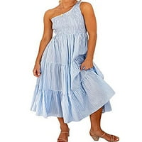 Prednjeg swalk dame boemian jedno rame Ljeto plaže sandress cvjetno tiskane havajske haljine žene prugasti