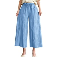Žene Čvrsti povremeni džep široke noge hlače elastične struk kaiš labave hlače obrezane hlače