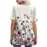 Sksloev majice za žene plus veličine Mreži od vintage cvijeta tiskani vrhovi puff kratkih rukava bluze