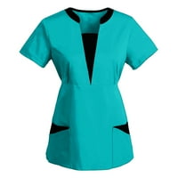 Gyouwnl Womens Vrhovi Ženski kratki rukav V-izrez V-izrez Radna uniforma Čvrsta bluza u boji u boji