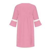 Bazyrey ljetne haljine za žene čvrste haljine ženske V-izrez casual rukave fit & flare haljine ružičaste
