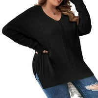 Ženski plus zbojene veličine Crni Ležerni obični Vrući pulover s dugim rukavima