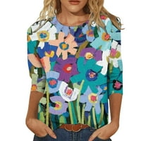 Prevelike majice za žene vježbanje Grafički zeleni i cvjetni bluza Dressy casual rukav čamca za čamac Lose Basic Tops za vjenčane bluze Clearence nebesko plavo 2xl