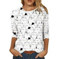 Luiyenes Ljeto Ženska posada Clew Cat Printirano Fit THirts Top Casual Soft Comfy Tucin majica Tee bluza