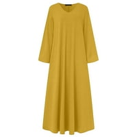 Zunfeo Ženska haljina - V izrez Proljeće Ljeto Fit & Flare Maxi Haljina Solid Comfy Labava haljina Dugih