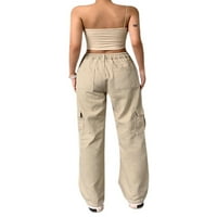 Gureui ženske hlače za žene, čvrste boje visokog struka, traperice s džepovima sa džepovima, Khaki Brown