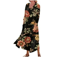 Ležerni Cvjetni cvjetni šarki cvjetni print tri četvrtine rukava pamučna dress haljina