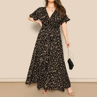 Ljetna haljina za žene modne žene seksi plus veličina Leopard Print V-izrez kratki rukav zavoj haljina