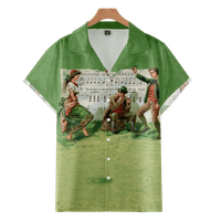 FNNY majica St. Patrick's Day Green Print Relaxted-Fit Ležeran gumb za print kratkih rukava dolje Havajska majica Fahion košulja poklon za muškarce