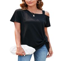 Seksi ženska majica za jedno rame-ženska majica kratkih rukava oblique ovratnik ljetna casual košulja