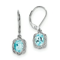 Sterling Silver Diamond Blue Topaz Leverback Naušnice ručice Back Drop Dangen Lean nakit za žene pokloni za nju