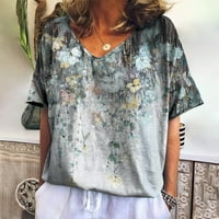 Ženska modna casual tiskana V-izrez kratkih rukava top bluza Grey XXXL