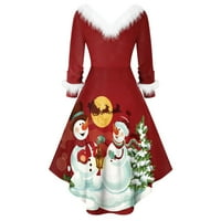 Žene Ležerne haljine s dugim rukavima Božićne dukseveHirts Snowmen Printed -Plush V Vrat prevelika haljina