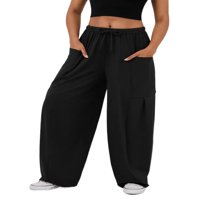 Eyicmarn ženske vrećaste pantalone čvrste boje vučne struke široke noge hlače više džepova jogger hlače