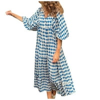 Steady Maxi haljine za žene Žensko ljetno casual moda Geometrijski print izrez čipke Bubble Srednji