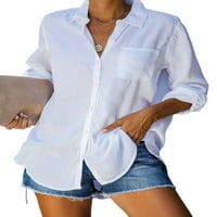 Hait ženski košulje dugih rukava dolje bluza Žene Čvrsto boje rever od vrata Tunika Tunika bijela m