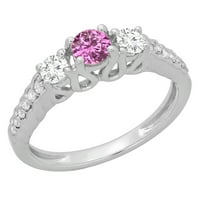 DazzlingRock kolekcija 14k okrugli rez ružičasti safir i bijeli dijamantni bridalni zaručni prsten,