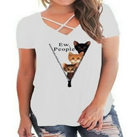 Eleluny Women V CAT CAT PRINT majica Tors kratki rukav casual bluza plus veličina plava XL