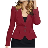 KPOPLK Blazers za žene otvorene prednje dugih rukava uredske jakne Blazer crvene boje, xl