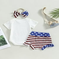 Treegren 4. jula Baby Girl Outfit US Zastava Zastava Print Short rukav ROMPER STAR STRIPED RUFLE STRANA