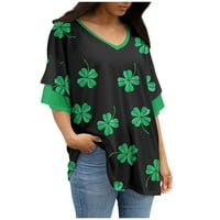 Ženska ljetna casual majica V-izrez Tunike kratkih rukava za tajice labava bluza majica zelena m