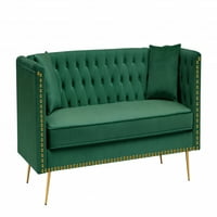 Velvet Accent Sofa, 77.2 Široki moderni ravni naslon za ruku za dnevnu sobu sa jastucima za bacanje, salon sa 3 sjedala sa zlatnim noktima i metalnim nogama za spavaću sobu, zelenu