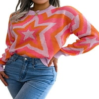 Hirigin ženske modne divlje džemper kontrastni boja zvijezde uzorak okrugli vrat dugih rukava pleteni